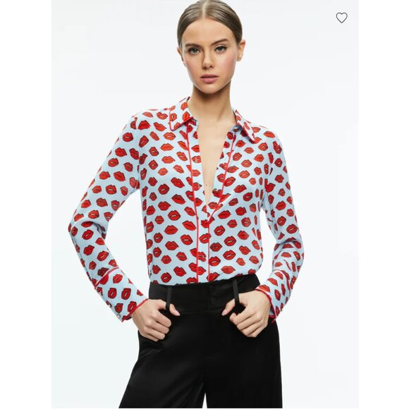 NWT Alice + Olivia Willa Placket Tip with Piping (Kiss Kiss Blue Sea) - Picture 1 of 10